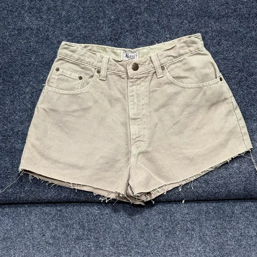 Bass Shorts Womens 8 Beige Khaki High Rise Denim Cut Off Raw Hem Casual Summer